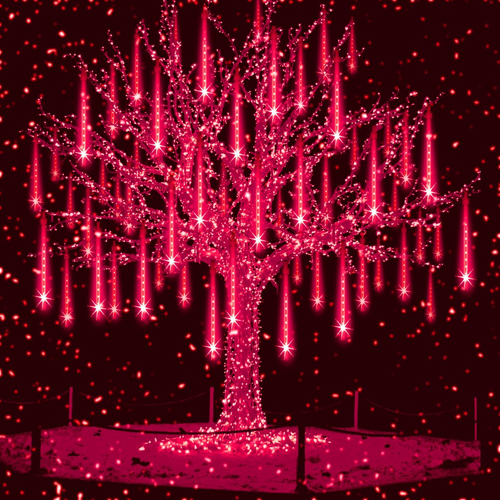 Aukora Christmas Lights Outdoor, 24 Tubes 576 LEDs Meteor Shower Light, Icicle Snow Falling Rain Lights for Xmas Tree Christmas Decorations Wedding Party Holiday Garden Decor, UL Plug (Multicolor)